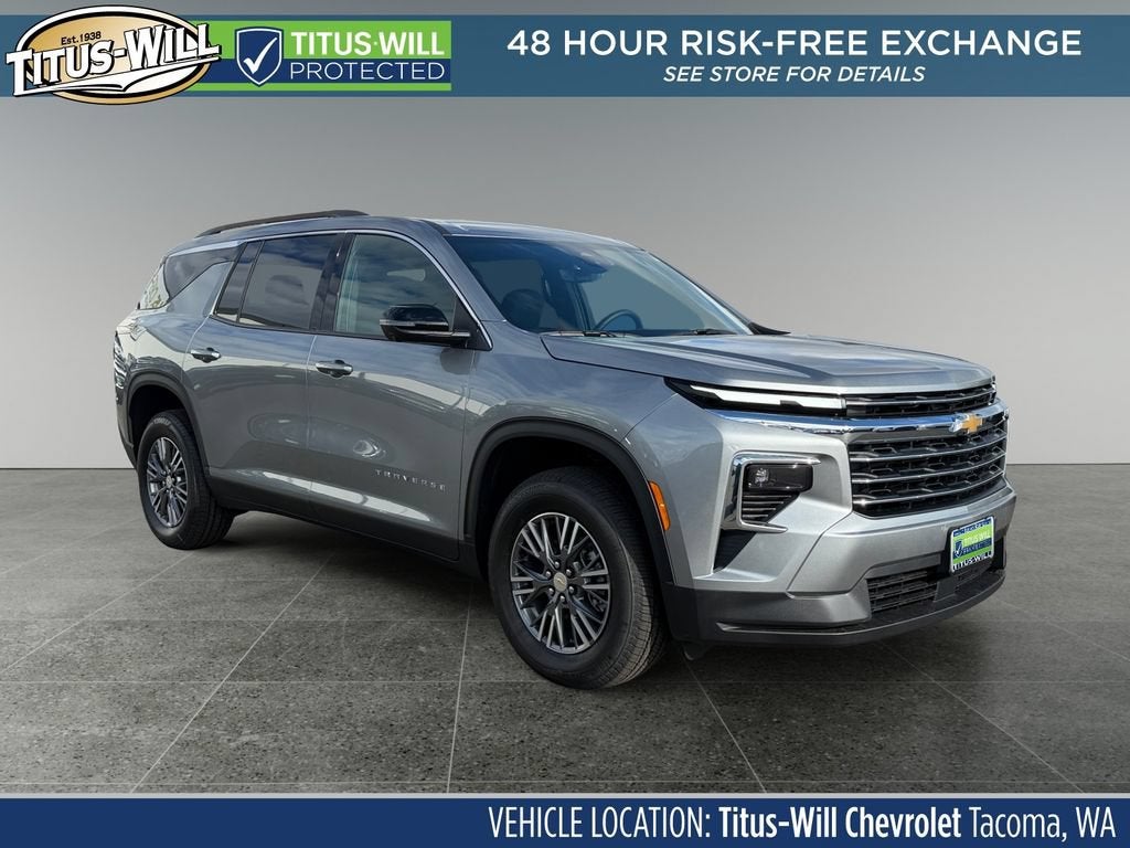 2026 Chevrolet Traverse LT in Sterling Gray Metallic — front three-quarter view