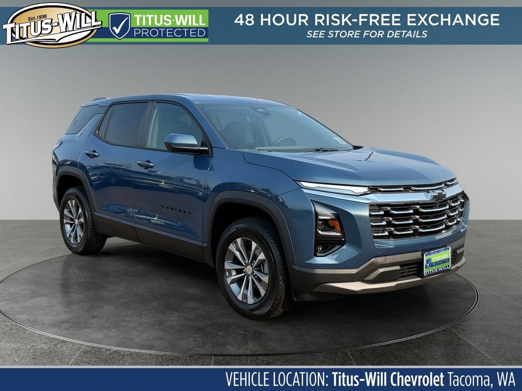 2026 Chevrolet Equinox LT in Lakeshore Blue Metallic — front three-quarter view