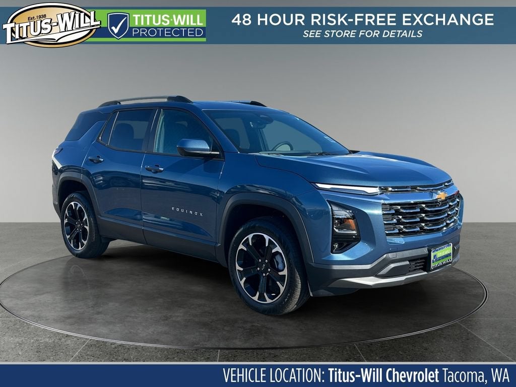 2026 Chevrolet Equinox LT in Lakeshore Blue Metallic — front three-quarter view