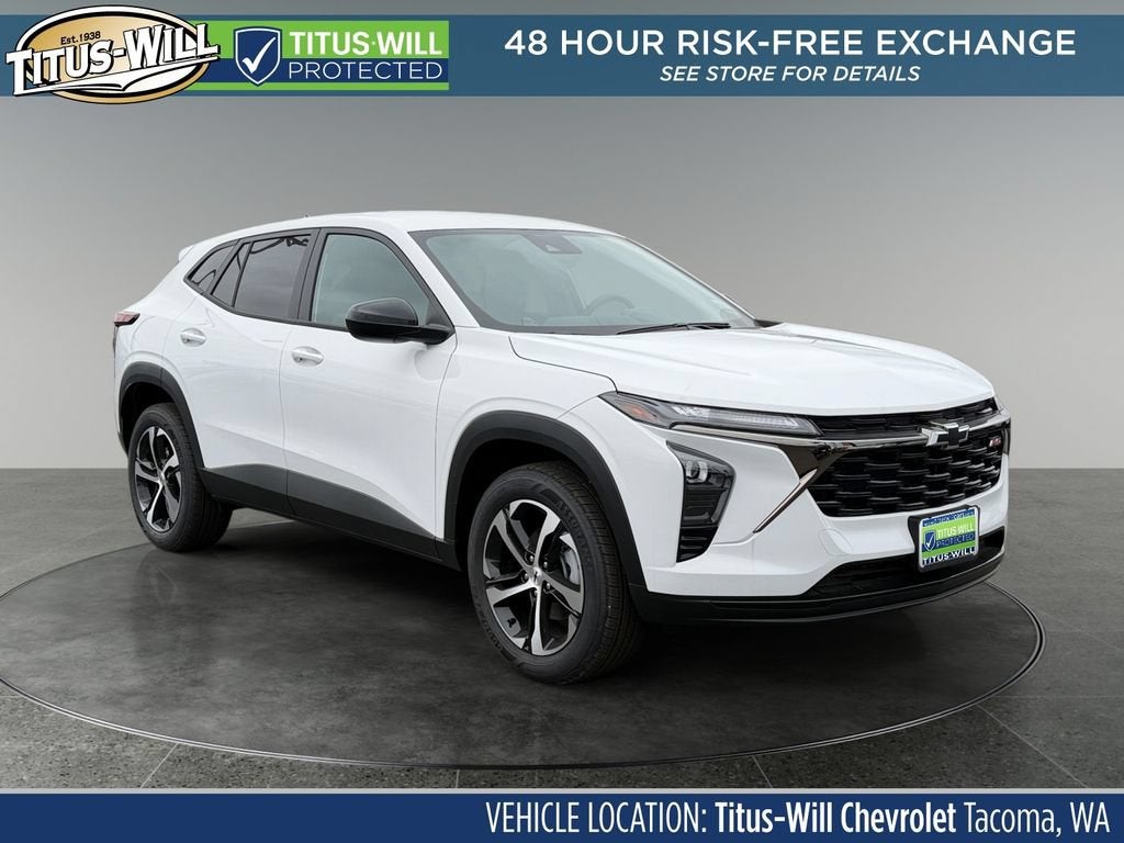 2026 Chevrolet Trax 1RS in Summit White — front three-quarter view
