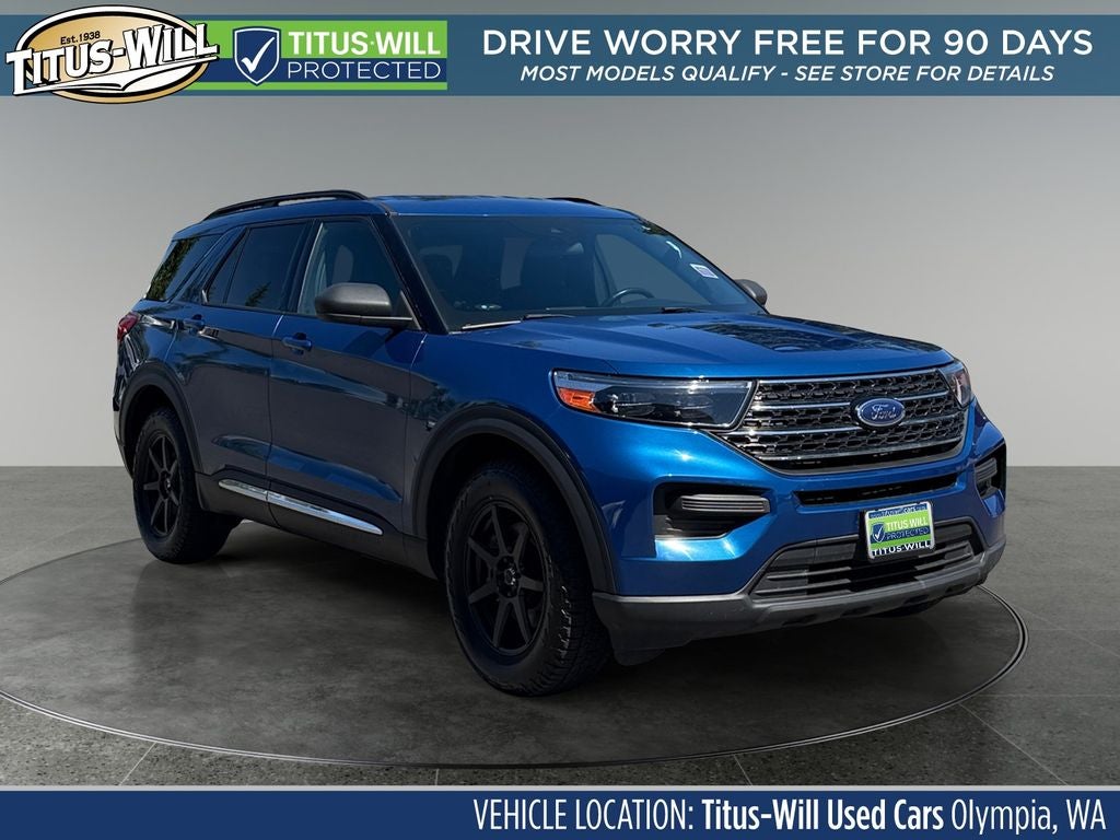 2020 Ford Explorer XLT in Blue Metallic — front three-quarter view
