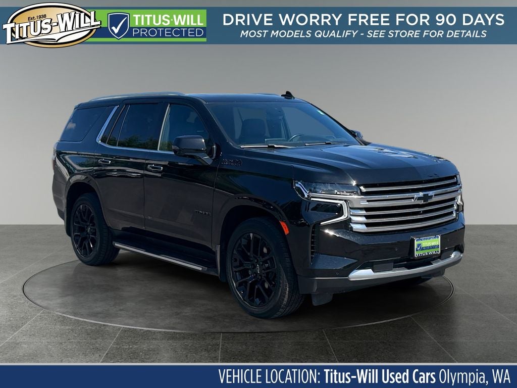 2022 Chevrolet Tahoe High Country in Black — front three-quarter view