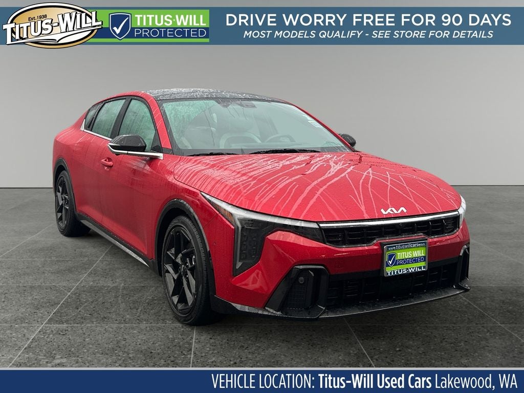 2025 Kia K4 GT-Line Turbo in Currant Red — front three-quarter view