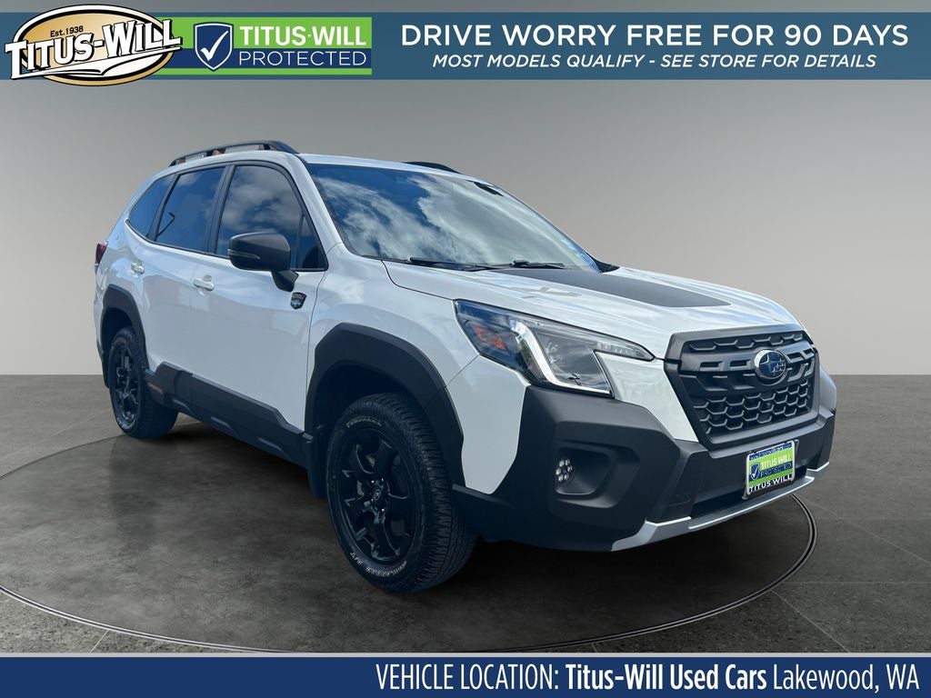 2024 Subaru Forester Wilderness in Crystal White Pearl — front three-quarter view