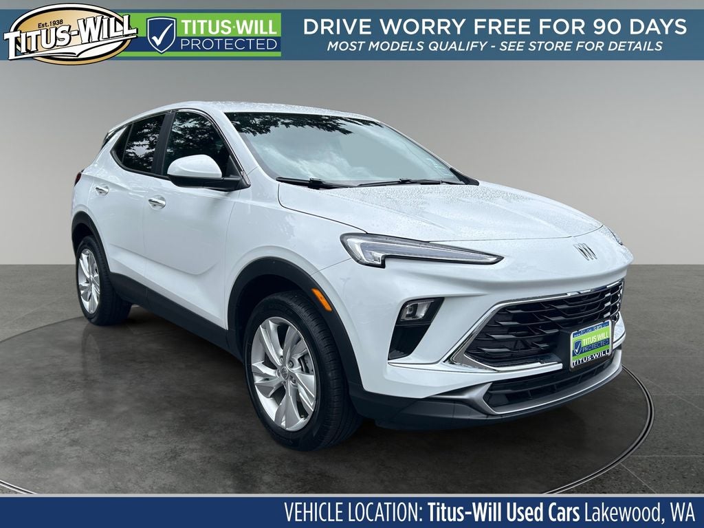 2025 Buick Encore GX Preferred in Summit White — front three-quarter view
