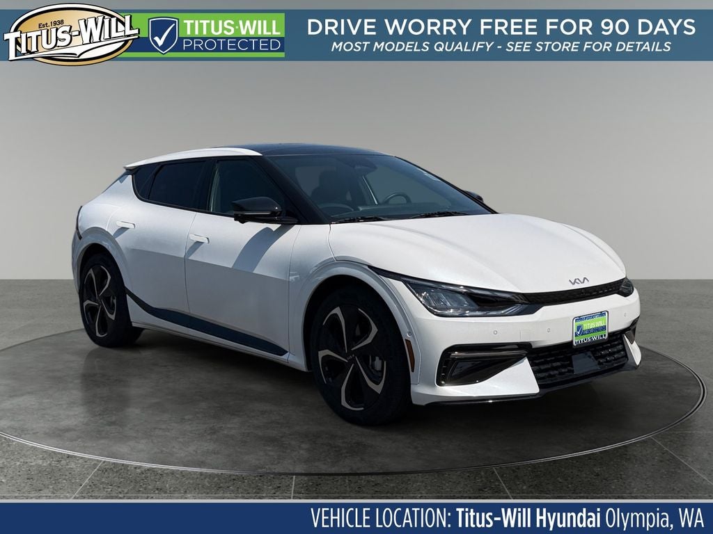 2024 Kia EV6 GT-Line in Snow White Pearl — front three-quarter view