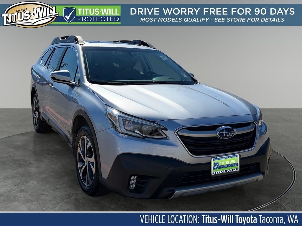 2020 Subaru Outback Limited in Ice Silver Metallic — front three-quarter view