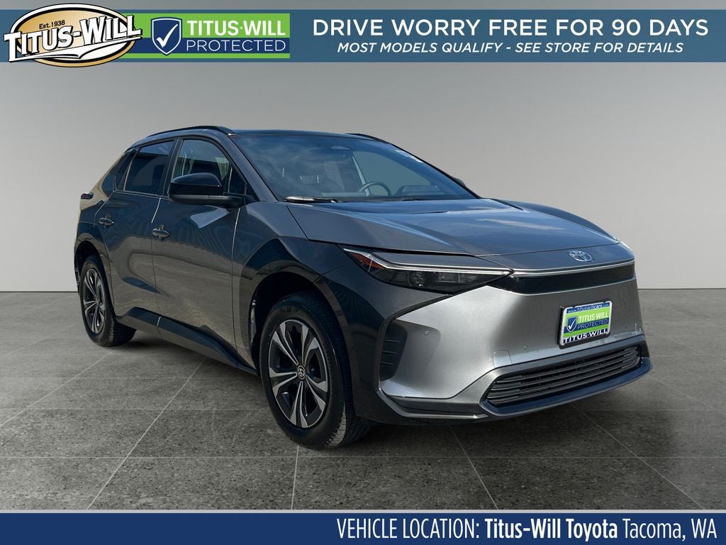 2023 Toyota bZ4X XLE 1 OWNER in Precious Metal — front three-quarter view