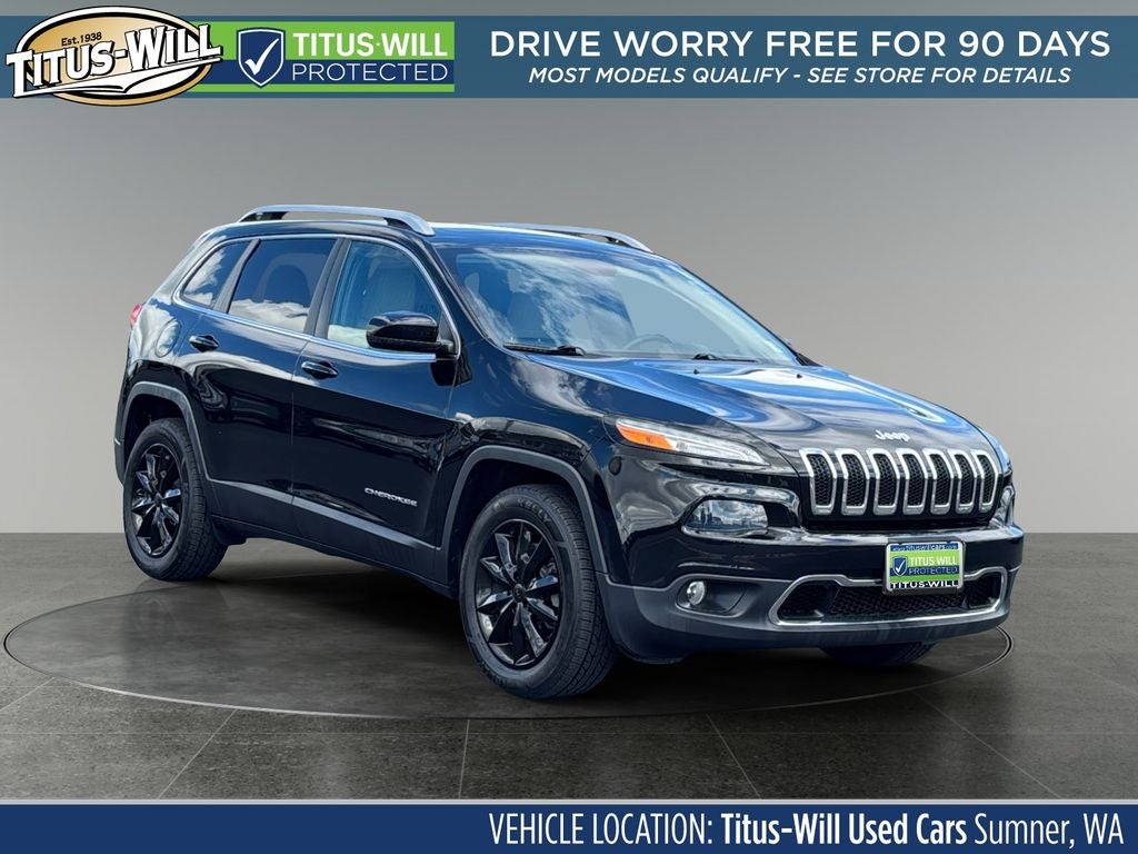2017 Jeep Cherokee Limited in Diamond Black — front three-quarter view