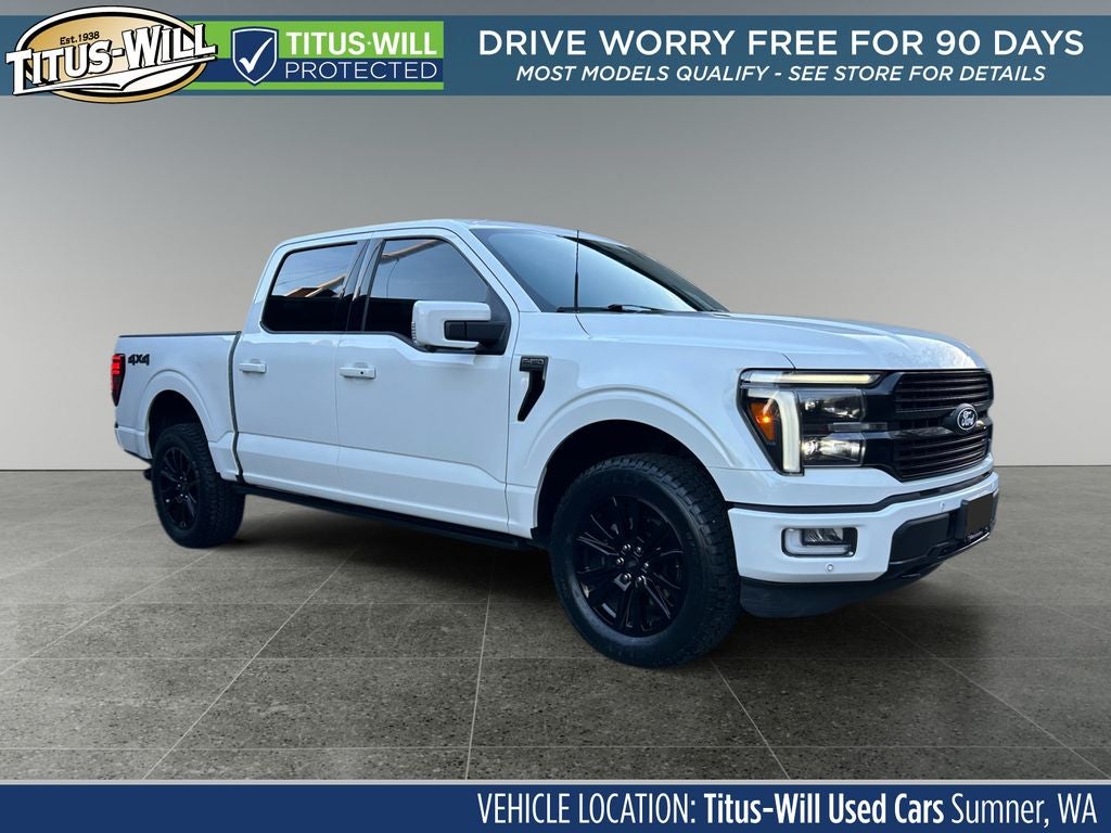 2024 Ford F-150 Platinum in White Metallic — front three-quarter view