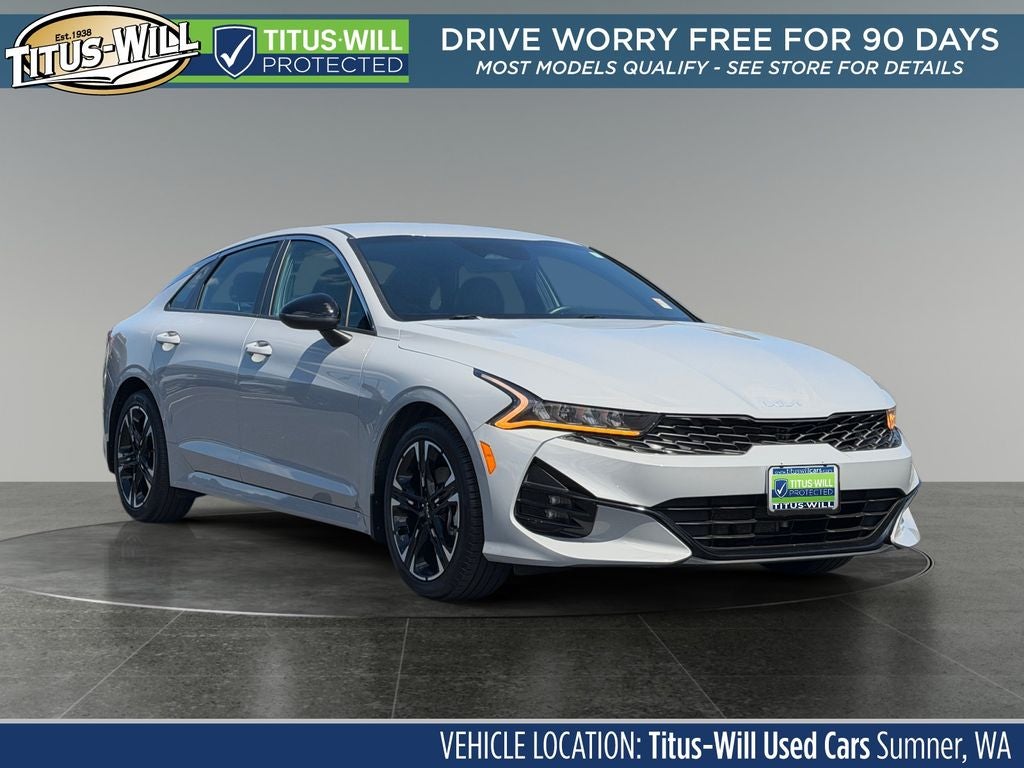 2022 Kia K5 GT-Line in Gray — front three-quarter view