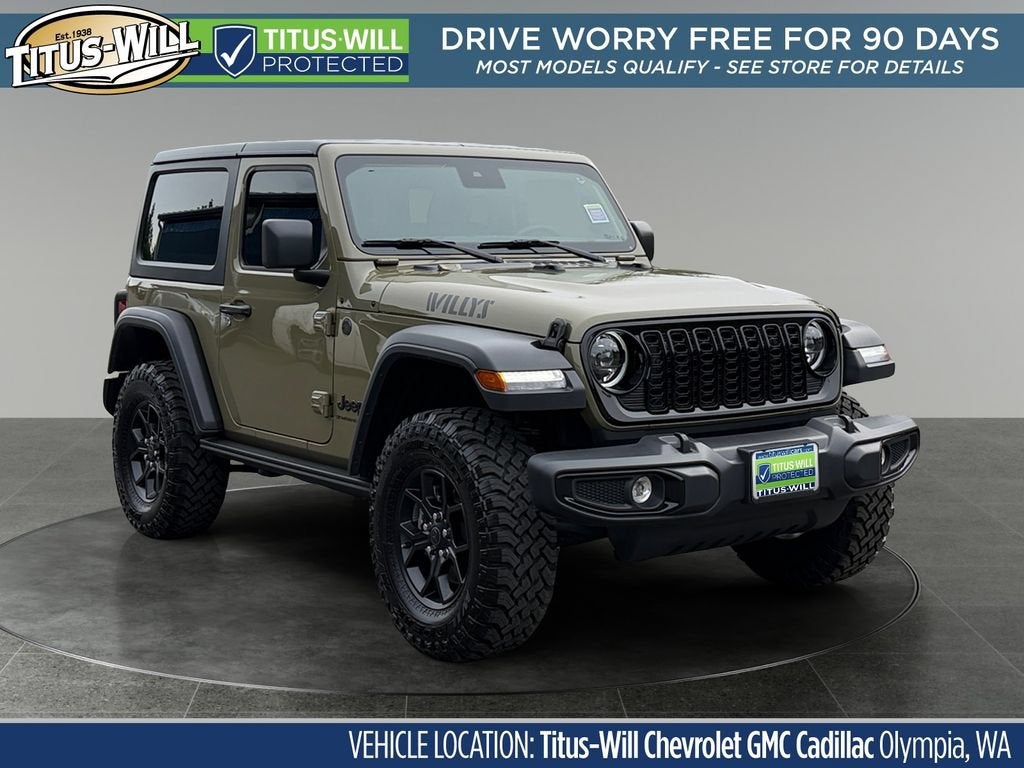 2025 Jeep Wrangler 2-Door Willys 4x4 in Green — front three-quarter view
