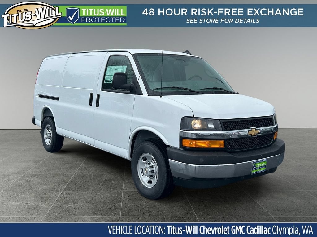 2025 Chevrolet Express Cargo WT in Summit White — front three-quarter view