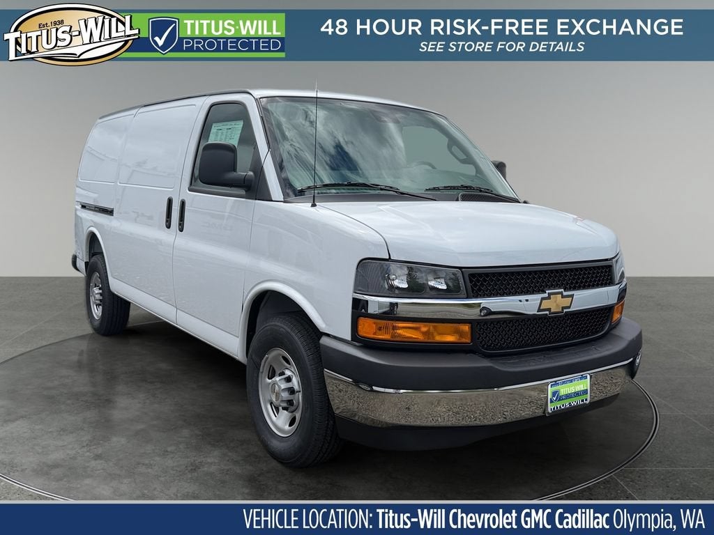 2025 Chevrolet Express Cargo WT in Summit White — front three-quarter view