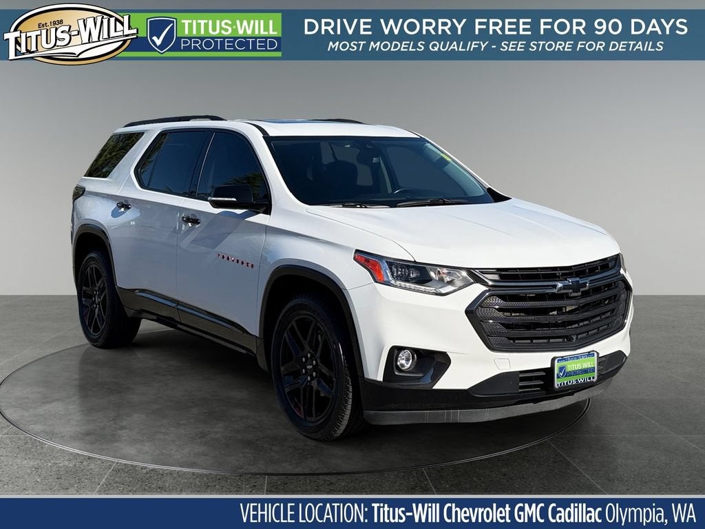 2020 Chevrolet Traverse Premier in White — front three-quarter view