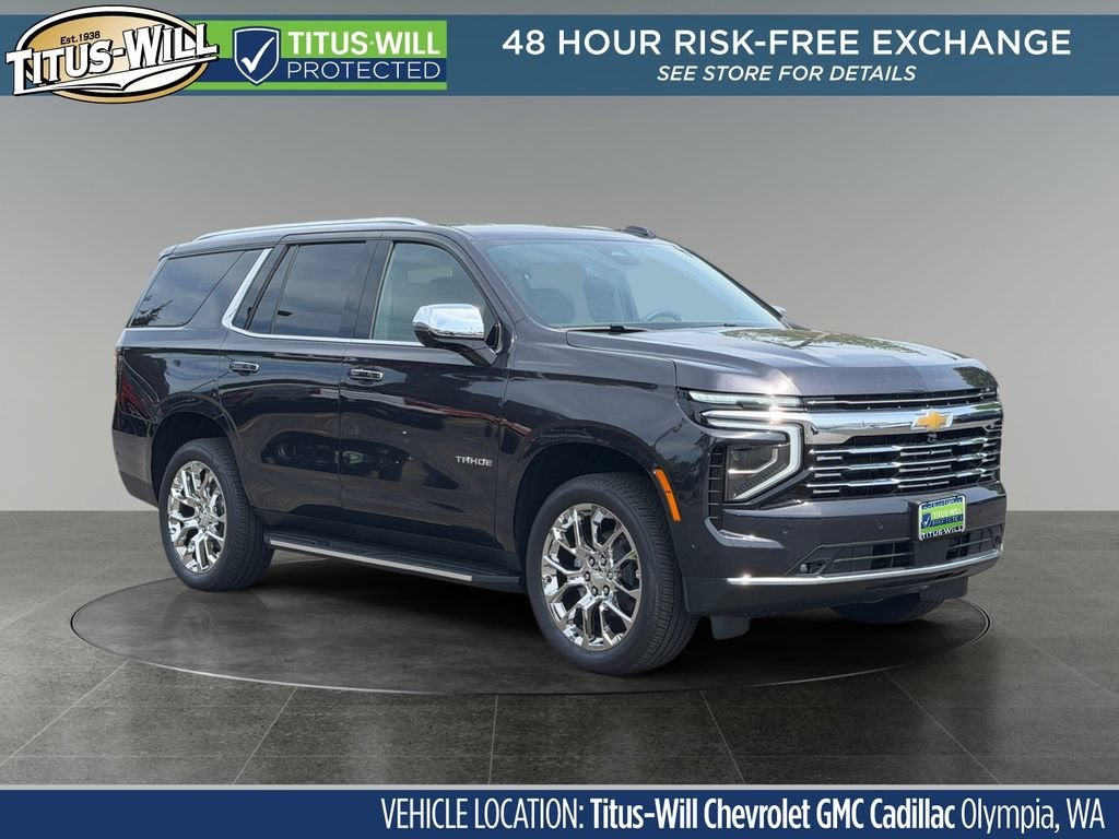 2026 Chevrolet Tahoe Premier in Dark Ash Metallic — front three-quarter view