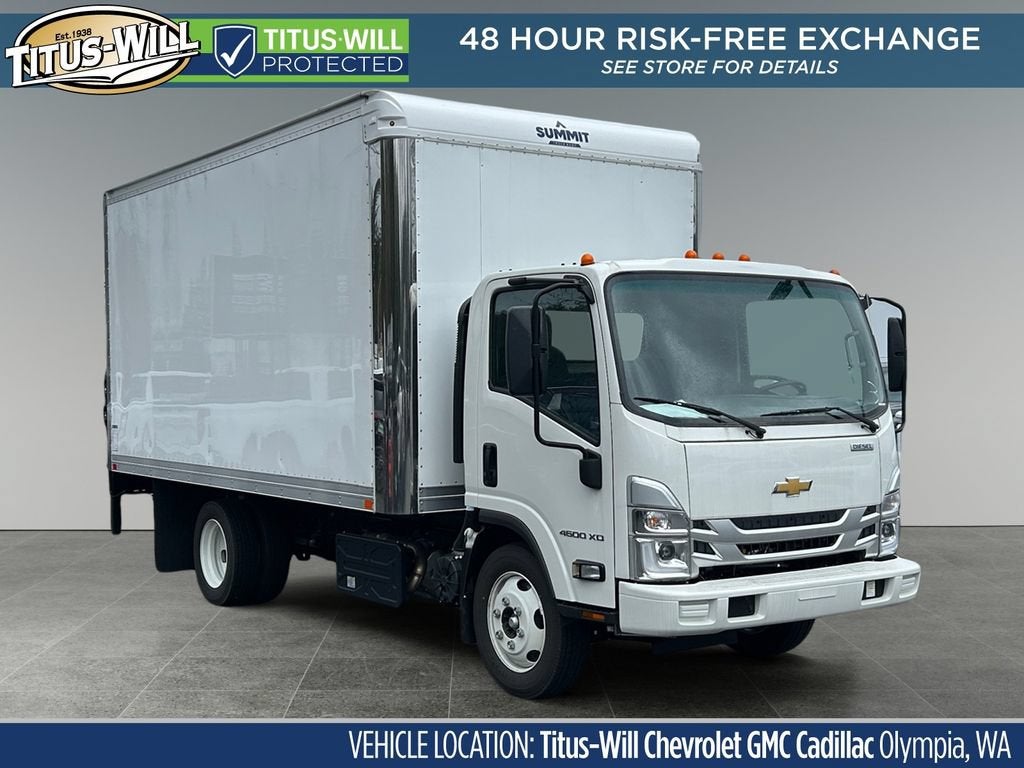 2024 Chevrolet Low Cab Forward 4500 XD 1WT in Arc White — front three-quarter view