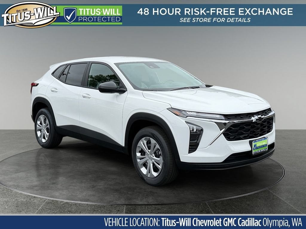 2026 Chevrolet Trax LS in Summit White — front three-quarter view