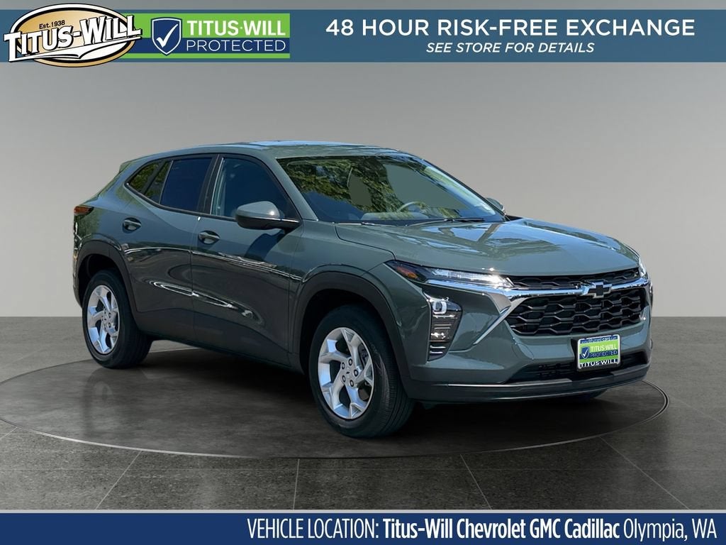 2026 Chevrolet Trax LS in Cypress Gray — front three-quarter view